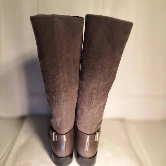 Cole Haan Adler Grey Riding Boot Leather/Suede With Gold Accent Buckle 6 1/2 - Picture 10 of 13